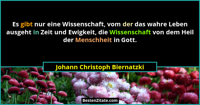 Es gibt nur eine Wissenschaft, vom der das wahre Leben ausgeht in Zeit und Ewigkeit, die Wissenschaft von dem Heil der M... - Johann Christoph Biernatzki