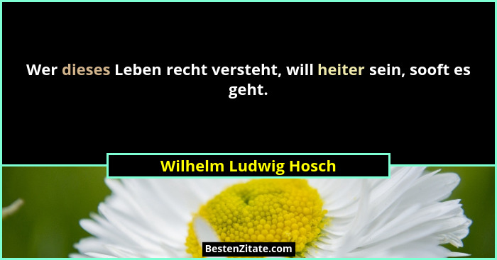 Wer dieses Leben recht versteht, will heiter sein, sooft es geht.... - Wilhelm Ludwig Hosch