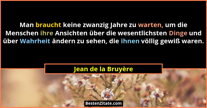 Man braucht keine zwanzig Jahre zu warten, um die Menschen ihre Ansichten über die wesentlichsten Dinge und über Wahrheit ändern... - Jean de la Bruyère