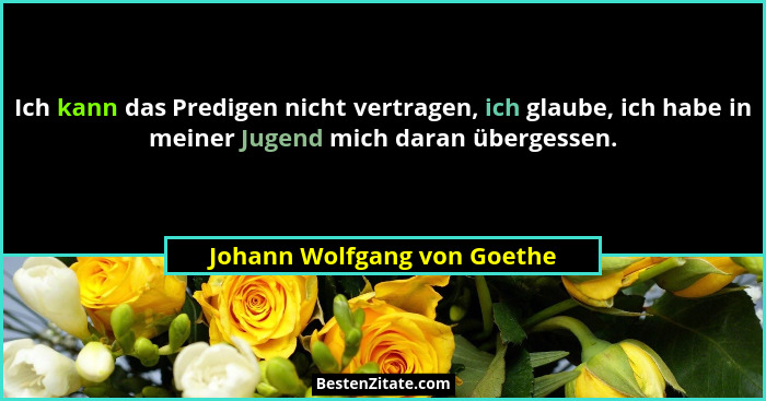 Ich kann das Predigen nicht vertragen, ich glaube, ich habe in meiner Jugend mich daran übergessen.... - Johann Wolfgang von Goethe