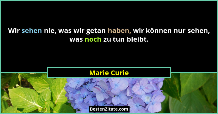 Wir sehen nie, was wir getan haben, wir können nur sehen, was noch zu tun bleibt.... - Marie Curie