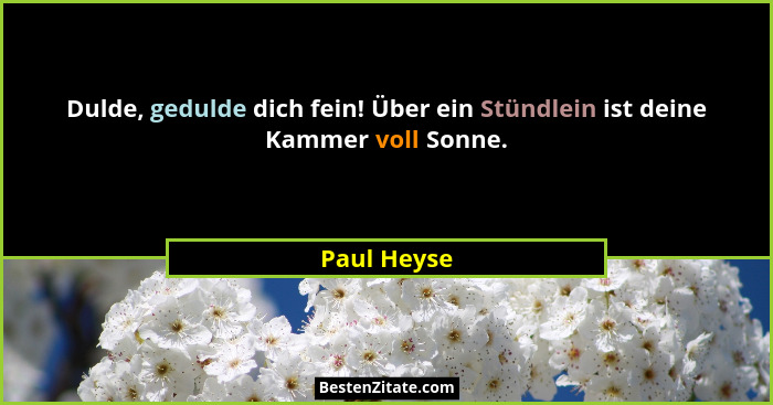 Dulde, gedulde dich fein! Über ein Stündlein ist deine Kammer voll Sonne.... - Paul Heyse