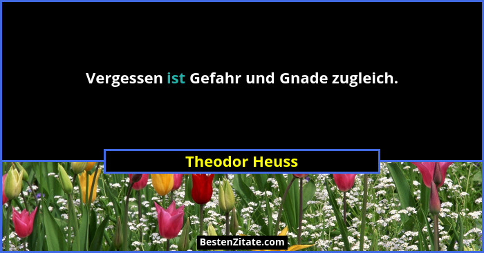 Vergessen ist Gefahr und Gnade zugleich.... - Theodor Heuss