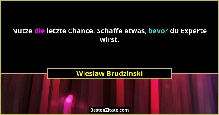Nutze die letzte Chance. Schaffe etwas, bevor du Experte wirst.... - Wieslaw Brudzinski