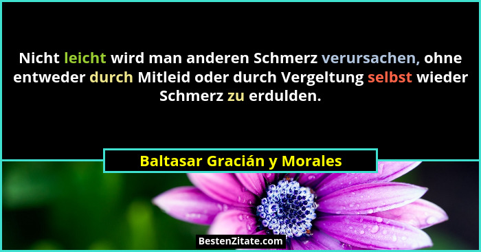 Nicht leicht wird man anderen Schmerz verursachen, ohne entweder durch Mitleid oder durch Vergeltung selbst wieder Schmer... - Baltasar Gracián y Morales