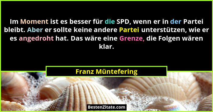 Im Moment ist es besser für die SPD, wenn er in der Partei bleibt. Aber er sollte keine andere Partei unterstützen, wie er es ange... - Franz Müntefering