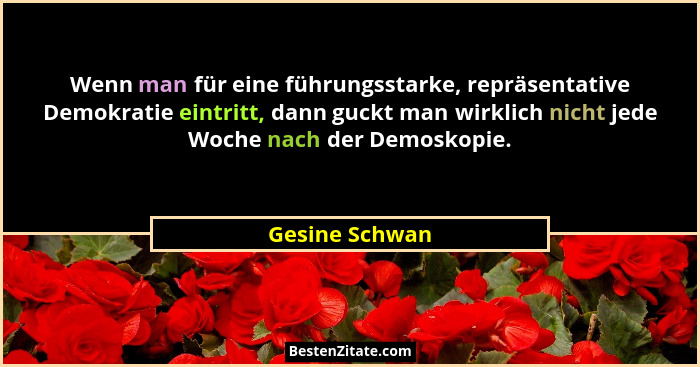 Wenn man für eine führungsstarke, repräsentative Demokratie eintritt, dann guckt man wirklich nicht jede Woche nach der Demoskopie.... - Gesine Schwan