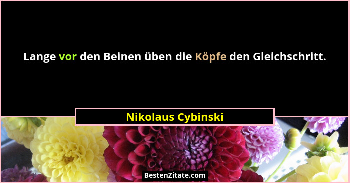 Lange vor den Beinen üben die Köpfe den Gleichschritt.... - Nikolaus Cybinski