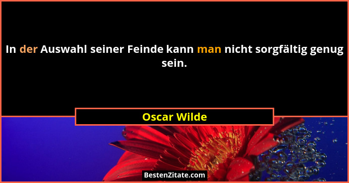 In der Auswahl seiner Feinde kann man nicht sorgfältig genug sein.... - Oscar Wilde