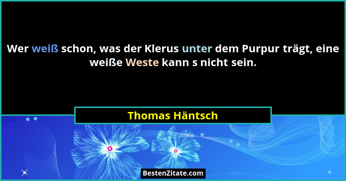 Wer weiß schon, was der Klerus unter dem Purpur trägt, eine weiße Weste kann s nicht sein.... - Thomas Häntsch