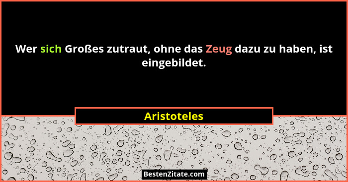 Wer sich Großes zutraut, ohne das Zeug dazu zu haben, ist eingebildet.... - Aristoteles