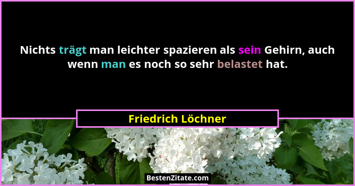 Nichts trägt man leichter spazieren als sein Gehirn, auch wenn man es noch so sehr belastet hat.... - Friedrich Löchner