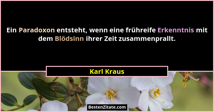 Ein Paradoxon entsteht, wenn eine frühreife Erkenntnis mit dem Blödsinn ihrer Zeit zusammenprallt.... - Karl Kraus