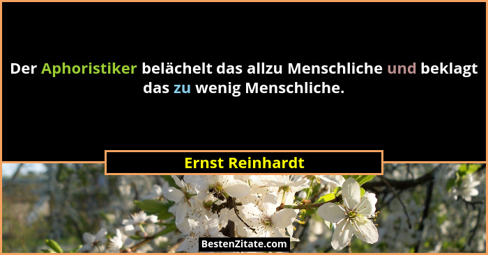 Der Aphoristiker belächelt das allzu Menschliche und beklagt das zu wenig Menschliche.... - Ernst Reinhardt