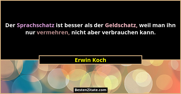 Der Sprachschatz ist besser als der Geldschatz, weil man ihn nur vermehren, nicht aber verbrauchen kann.... - Erwin Koch