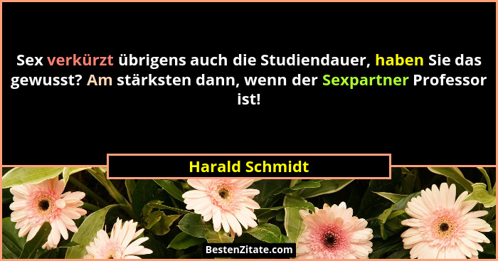 Sex verkürzt übrigens auch die Studiendauer, haben Sie das gewusst? Am stärksten dann, wenn der Sexpartner Professor ist!... - Harald Schmidt