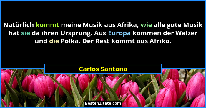 Natürlich kommt meine Musik aus Afrika, wie alle gute Musik hat sie da ihren Ursprung. Aus Europa kommen der Walzer und die Polka. De... - Carlos Santana