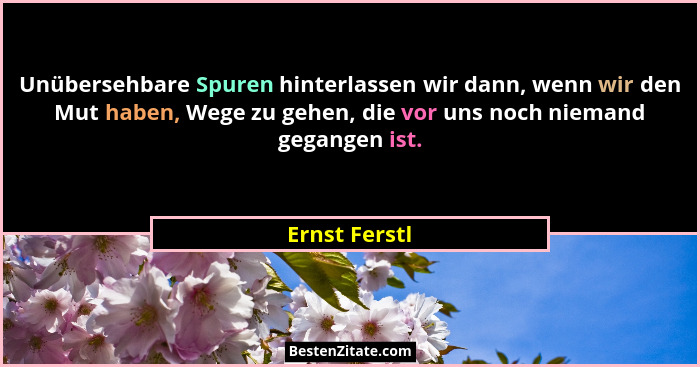 Unübersehbare Spuren hinterlassen wir dann, wenn wir den Mut haben, Wege zu gehen, die vor uns noch niemand gegangen ist.... - Ernst Ferstl