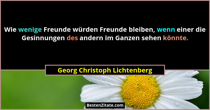 Wie wenige Freunde würden Freunde bleiben, wenn einer die Gesinnungen des andern im Ganzen sehen könnte.... - Georg Christoph Lichtenberg