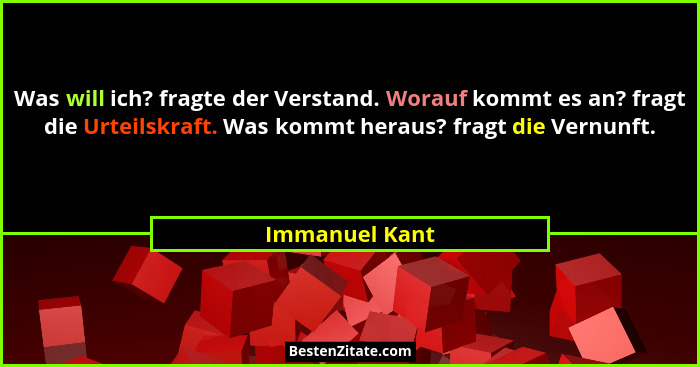 Was will ich? fragte der Verstand. Worauf kommt es an? fragt die Urteilskraft. Was kommt heraus? fragt die Vernunft.... - Immanuel Kant