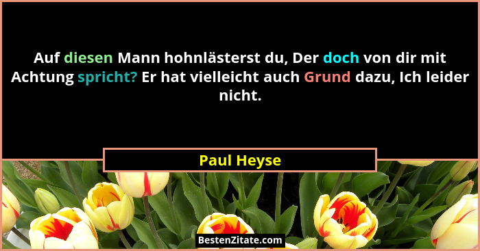 Auf diesen Mann hohnlästerst du, Der doch von dir mit Achtung spricht? Er hat vielleicht auch Grund dazu, Ich leider nicht.... - Paul Heyse