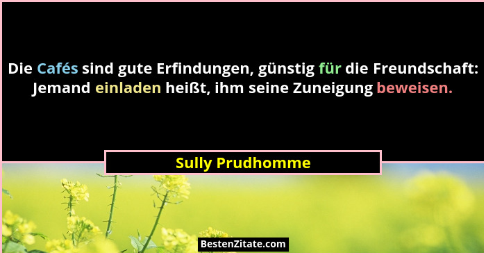 Die Cafés sind gute Erfindungen, günstig für die Freundschaft: Jemand einladen heißt, ihm seine Zuneigung beweisen.... - Sully Prudhomme