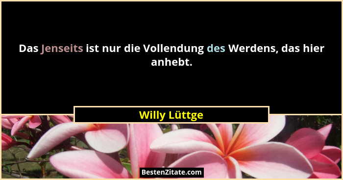 Das Jenseits ist nur die Vollendung des Werdens, das hier anhebt.... - Willy Lüttge