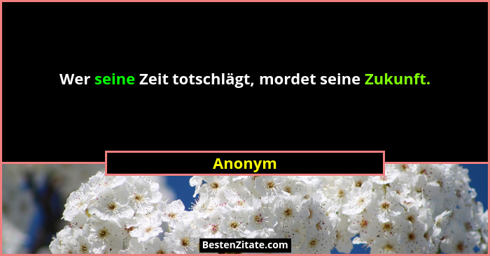 Wer seine Zeit totschlägt, mordet seine Zukunft.... - Anonym