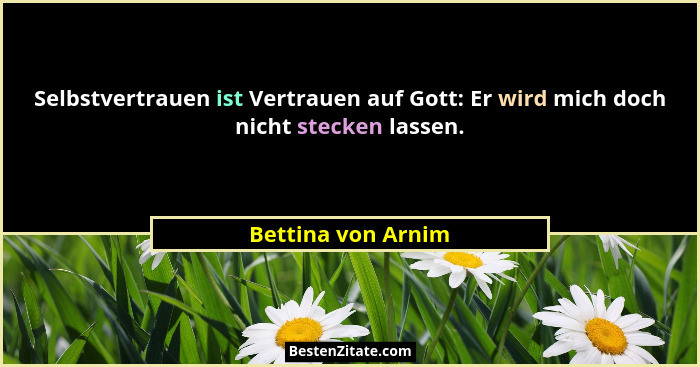 Selbstvertrauen ist Vertrauen auf Gott: Er wird mich doch nicht stecken lassen.... - Bettina von Arnim