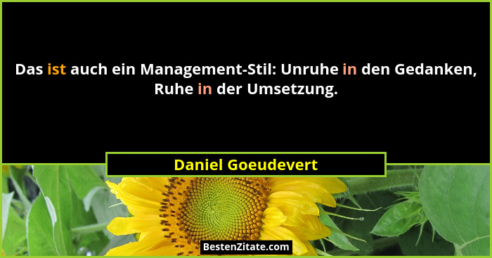 Das ist auch ein Management-Stil: Unruhe in den Gedanken, Ruhe in der Umsetzung.... - Daniel Goeudevert