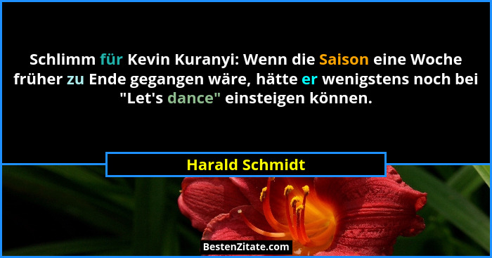 Schlimm für Kevin Kuranyi: Wenn die Saison eine Woche früher zu Ende gegangen wäre, hätte er wenigstens noch bei "Let's dance... - Harald Schmidt
