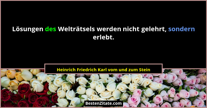 Lösungen des Welträtsels werden nicht gelehrt, sondern erlebt.... - Heinrich Friedrich Karl vom und zum Stein