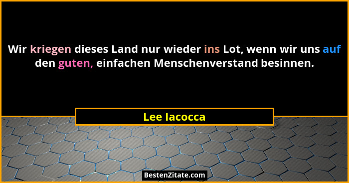 Wir kriegen dieses Land nur wieder ins Lot, wenn wir uns auf den guten, einfachen Menschenverstand besinnen.... - Lee Iacocca