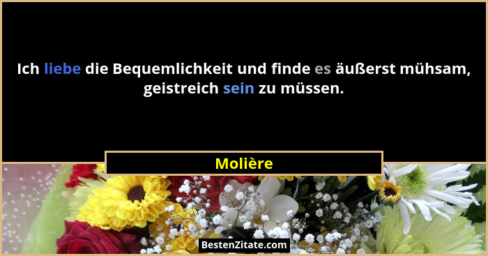 Ich liebe die Bequemlichkeit und finde es äußerst mühsam, geistreich sein zu müssen.... - Molière