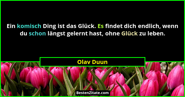 Ein komisch Ding ist das Glück. Es findet dich endlich, wenn du schon längst gelernt hast, ohne Glück zu leben.... - Olav Duun