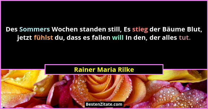 Des Sommers Wochen standen still, Es stieg der Bäume Blut, jetzt fühlst du, dass es fallen will In den, der alles tut.... - Rainer Maria Rilke