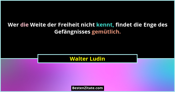 Wer die Weite der Freiheit nicht kennt, findet die Enge des Gefängnisses gemütlich.... - Walter Ludin