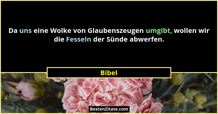 Da uns eine Wolke von Glaubenszeugen umgibt, wollen wir die Fesseln der Sünde abwerfen.... - Bibel