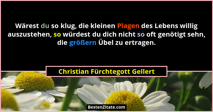 Wärest du so klug, die kleinen Plagen des Lebens willig auszustehen, so würdest du dich nicht so oft genötigt sehn, di... - Christian Fürchtegott Gellert