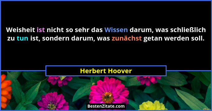Weisheit ist nicht so sehr das Wissen darum, was schließlich zu tun ist, sondern darum, was zunächst getan werden soll.... - Herbert Hoover