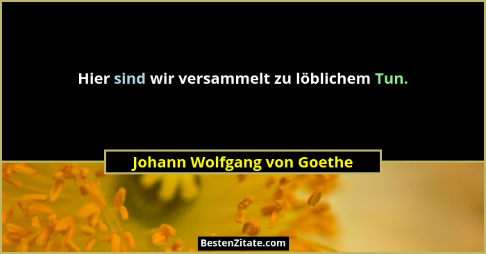 Hier sind wir versammelt zu löblichem Tun.... - Johann Wolfgang von Goethe