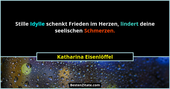 Stille Idylle schenkt Frieden im Herzen, lindert deine seelischen Schmerzen.... - Katharina Eisenlöffel