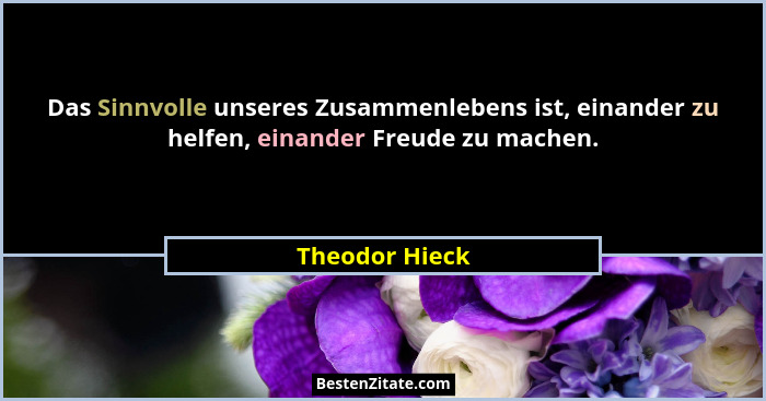 Das Sinnvolle unseres Zusammenlebens ist, einander zu helfen, einander Freude zu machen.... - Theodor Hieck
