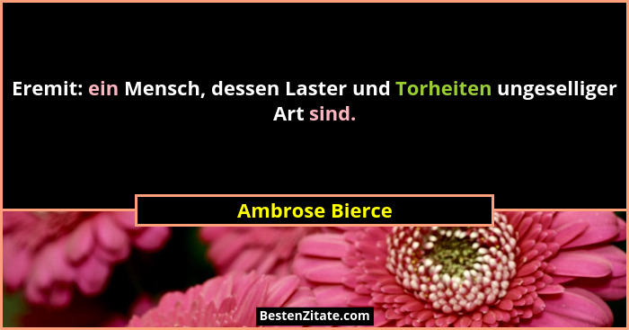 Eremit: ein Mensch, dessen Laster und Torheiten ungeselliger Art sind.... - Ambrose Bierce