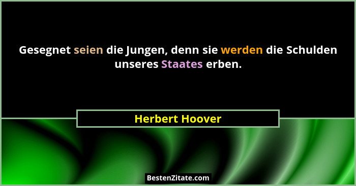 Gesegnet seien die Jungen, denn sie werden die Schulden unseres Staates erben.... - Herbert Hoover