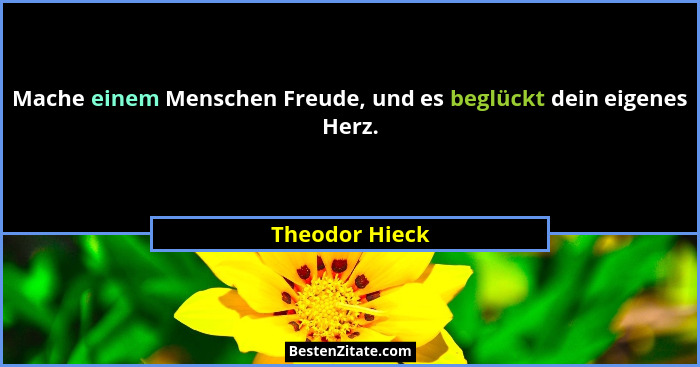Mache einem Menschen Freude, und es beglückt dein eigenes Herz.... - Theodor Hieck