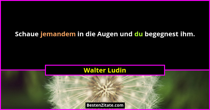 Schaue jemandem in die Augen und du begegnest ihm.... - Walter Ludin