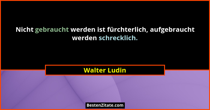 Nicht gebraucht werden ist fürchterlich, aufgebraucht werden schrecklich.... - Walter Ludin