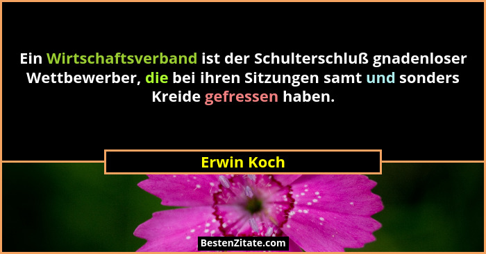 Ein Wirtschaftsverband ist der Schulterschluß gnadenloser Wettbewerber, die bei ihren Sitzungen samt und sonders Kreide gefressen haben.... - Erwin Koch