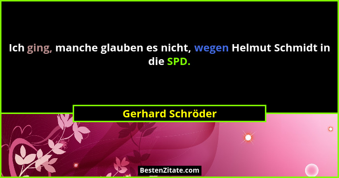 Ich ging, manche glauben es nicht, wegen Helmut Schmidt in die SPD.... - Gerhard Schröder